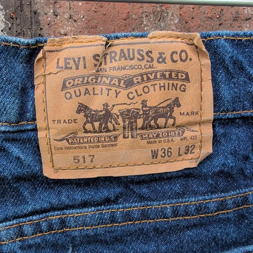 Levi's 517 Bootcut Jeans Mens 36x32 Indigo Blue Orange Tab Made in USA 1989